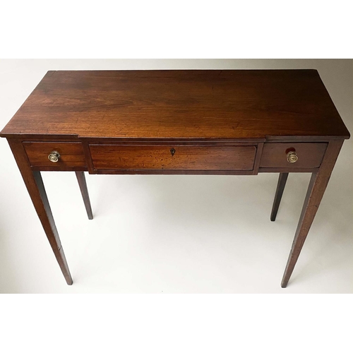 227 - WRITING TABLE, Regency mahogany and ebony lined with three frieze drawers, 97cm x 44cm x 79cm H.