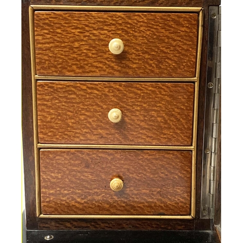 228 - MINIATURE CHEST, Linley style coromandel and birds eye maple, formed as three faux books, opening to... 