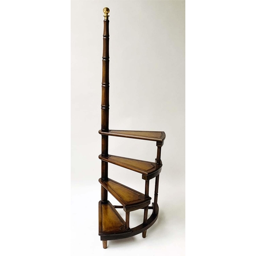 221 - LIBRARY STEPS, George III style mahogany, with four spiral gilt tooled leather treads and pole, 155c... 