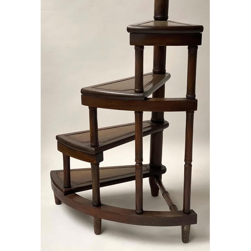 221 - LIBRARY STEPS, George III style mahogany, with four spiral gilt tooled leather treads and pole, 155c... 