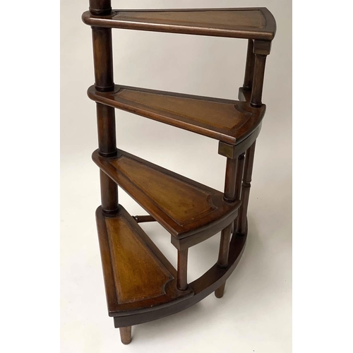 221 - LIBRARY STEPS, George III style mahogany, with four spiral gilt tooled leather treads and pole, 155c... 