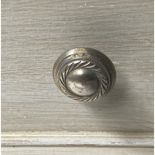 222 - ARMOIRE, French style, grey painted, with two panelled doors enclosing hanging space above a drawer,... 