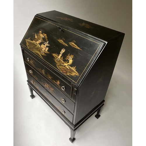 223 - BUREAU, early 20th century 1920's, lacquered and gilt Chinoiserie decorated, with foldover writing s... 