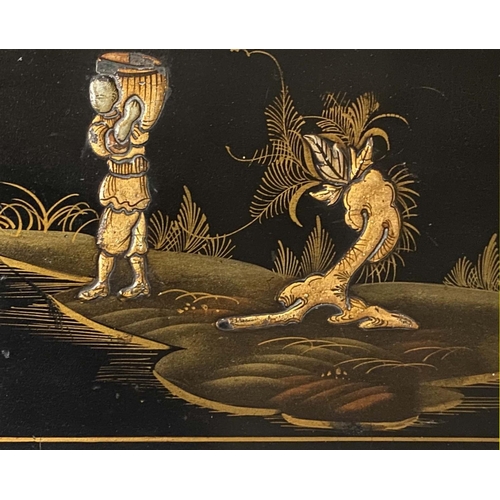 223 - BUREAU, early 20th century 1920's, lacquered and gilt Chinoiserie decorated, with foldover writing s... 