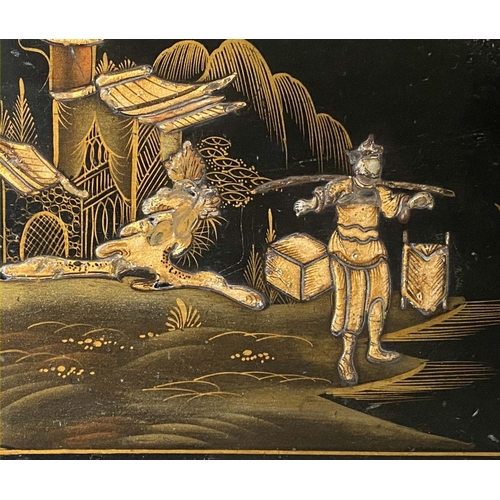 223 - BUREAU, early 20th century 1920's, lacquered and gilt Chinoiserie decorated, with foldover writing s... 
