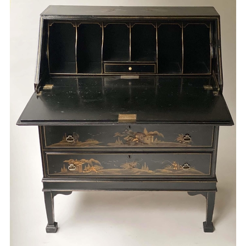 223 - BUREAU, early 20th century 1920's, lacquered and gilt Chinoiserie decorated, with foldover writing s... 
