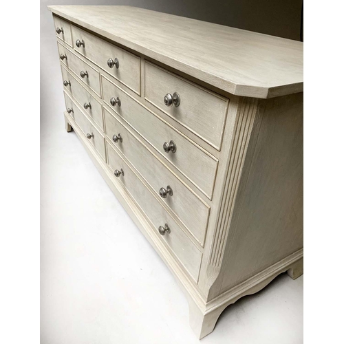 226 - LOW CHEST, George III design grey painted with nine drawers, 152cm x 49cm x 74cm H.