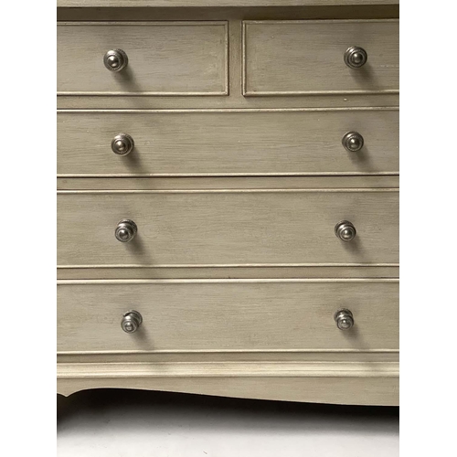226 - LOW CHEST, George III design grey painted with nine drawers, 152cm x 49cm x 74cm H.