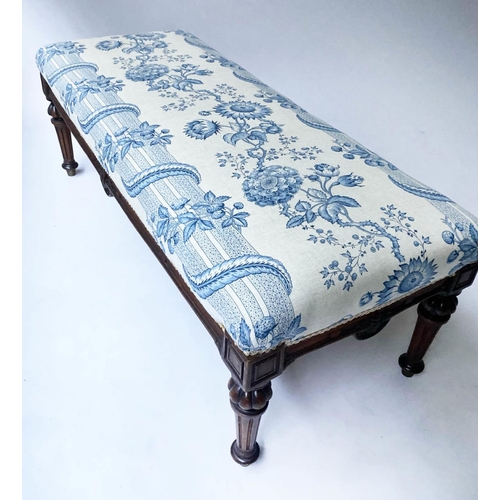 218 - HEARTH STOOL IN COLEFAX AND FOWLER FABRIC, Victorian walnut, with rectangular Colefax and Fowler uph... 