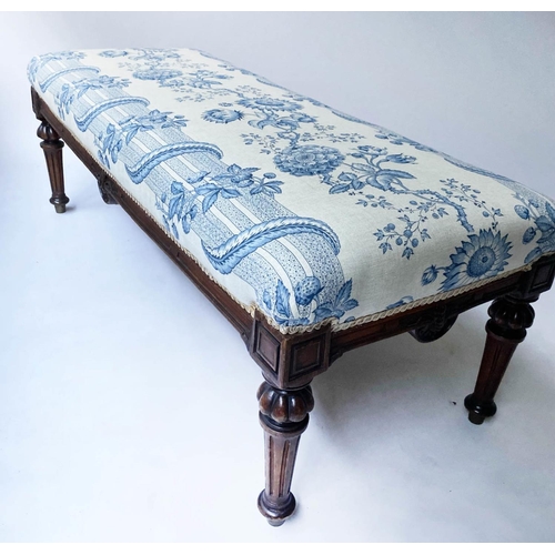 218 - HEARTH STOOL IN COLEFAX AND FOWLER FABRIC, Victorian walnut, with rectangular Colefax and Fowler uph... 