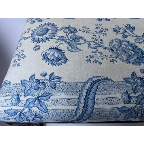 218 - HEARTH STOOL IN COLEFAX AND FOWLER FABRIC, Victorian walnut, with rectangular Colefax and Fowler uph... 