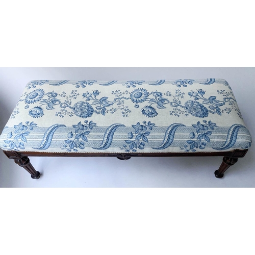 218 - HEARTH STOOL IN COLEFAX AND FOWLER FABRIC, Victorian walnut, with rectangular Colefax and Fowler uph... 