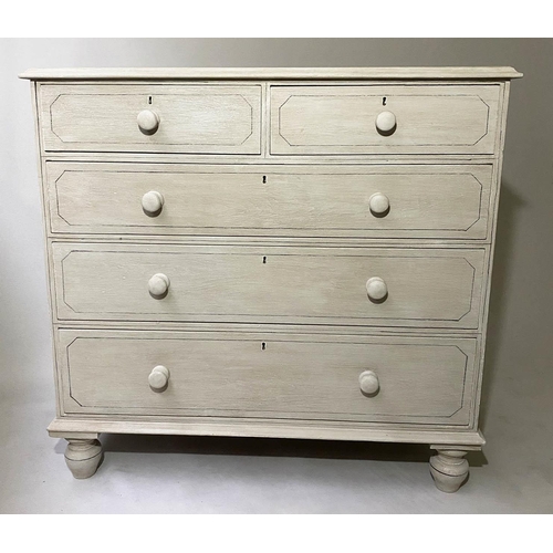 219 - VICTORIAN PAINTED CHEST, grey painted and lined with two short and three long drawers, 108cm H x 53c... 