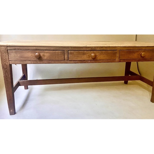 215 - FARMHOUSE TABLE, 200cm x 75cm x 75cm H, 19th century English Country House style, planked pine with ... 