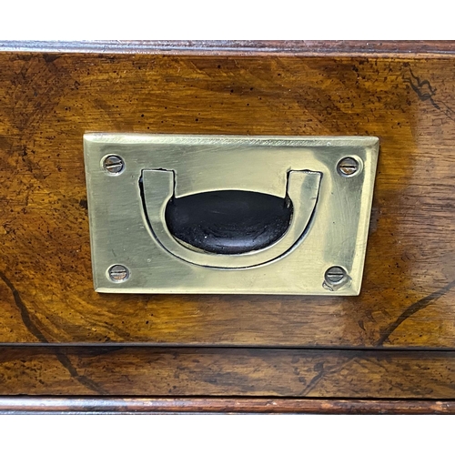 216 - LOW CAMPAIGN STYLE CHEST, George III style walnut with nine drawers, 150cm x 71cm H x 43cm.
