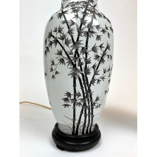 300 - TABLE LAMPS, a pair, Chinese ceramic vase form bamboo decorated, 50cm H. (2)