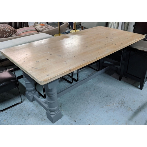 463 - FARMHOUSE DINING TABLE, 198 x 99cm x 78cm, pine top on grey painted base.