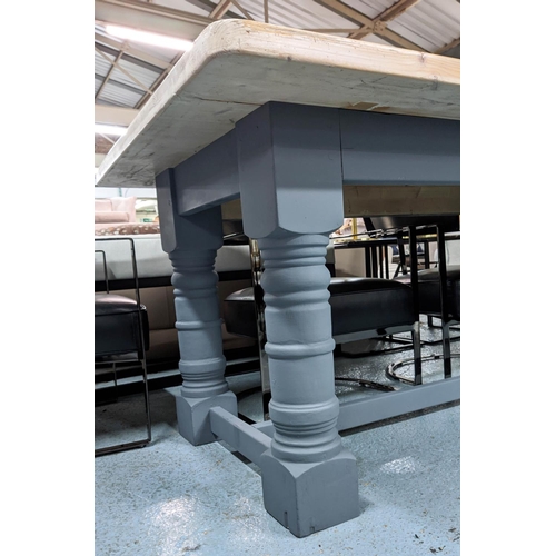 463 - FARMHOUSE DINING TABLE, 198 x 99cm x 78cm, pine top on grey painted base.
