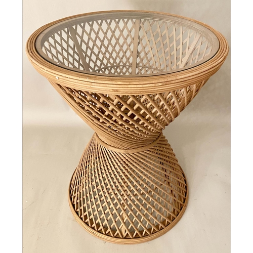 461 - MARTINI TABLE, 59cm x 48cm, 1970's Italian style rattan, glass top.