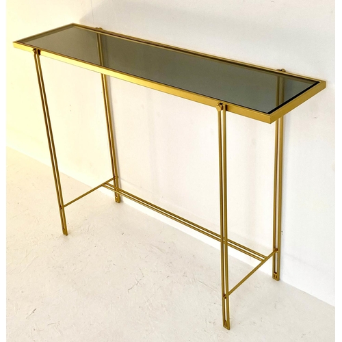 462 - CONSOLE TABLE, 73cm x 102cmx 29cm, 1960's French style, gilt metal, smoked glass top.