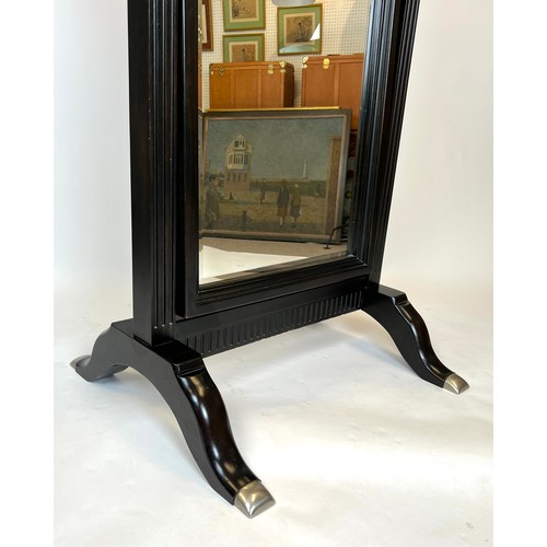 298 - CHEVAL MIRROR, Directoire style ebonised with a bevelled plate, 188cm H x 89cm.