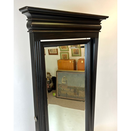298 - CHEVAL MIRROR, Directoire style ebonised with a bevelled plate, 188cm H x 89cm.