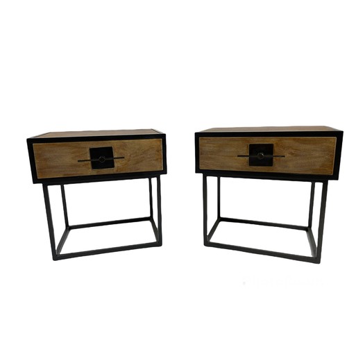 410 - BEDSIDE TABLES, a pair, faux shagreen with single drawer on black metal frames, 60cm x 40cm x 60cm. ... 