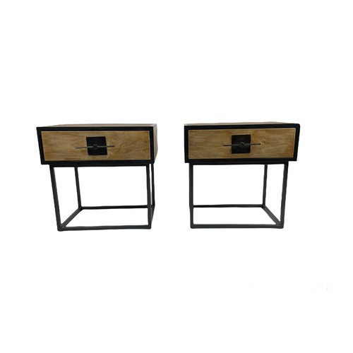 410 - BEDSIDE TABLES, a pair, faux shagreen with single drawer on black metal frames, 60cm x 40cm x 60cm. ... 