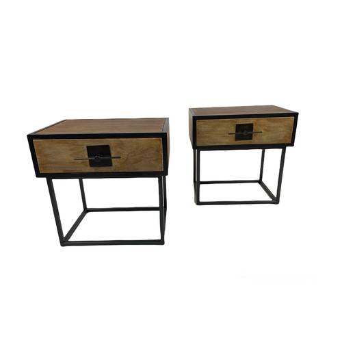 410 - BEDSIDE TABLES, a pair, faux shagreen with single drawer on black metal frames, 60cm x 40cm x 60cm. ... 