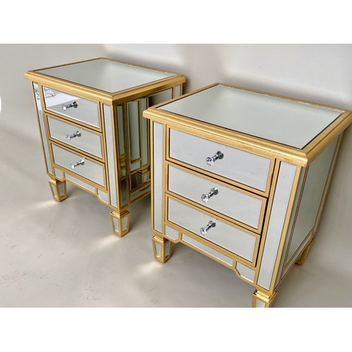 484 - SIDE CHESTS, a pair, 50cm x 40cm x 62cm, mirrored finish, gilt detail (2).