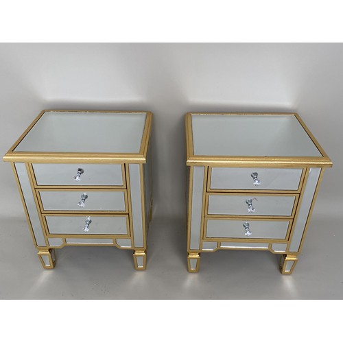 484 - SIDE CHESTS, a pair, 50cm x 40cm x 62cm, mirrored finish, gilt detail (2).