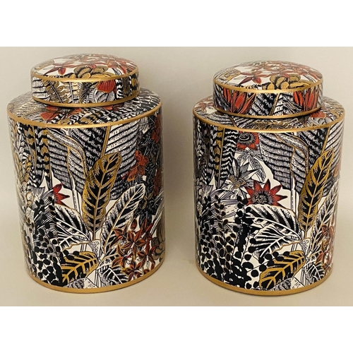 475 - GINGER JARS, a pair, 29cm H approx, glazed ceramic, foliate design. (2)