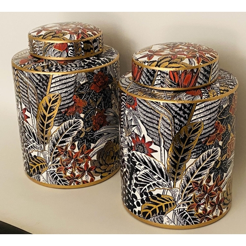 475 - GINGER JARS, a pair, 29cm H approx, glazed ceramic, foliate design. (2)