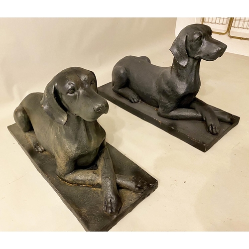 478 - RECUMBENT HOUNDS, a pair, 48cm x 81cm x 29cm, faux bronze. (2)