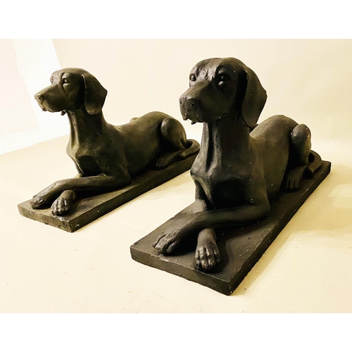 478 - RECUMBENT HOUNDS, a pair, 48cm x 81cm x 29cm, faux bronze. (2)