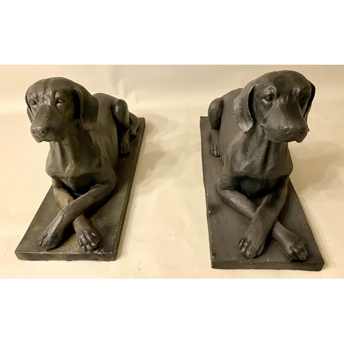 478 - RECUMBENT HOUNDS, a pair, 48cm x 81cm x 29cm, faux bronze. (2)