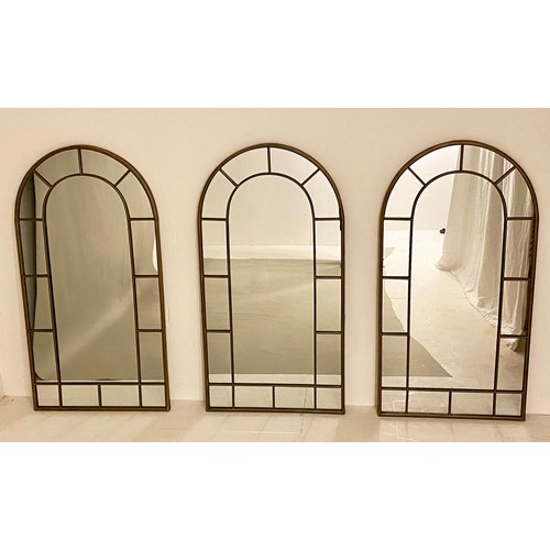 482 - ARCHITECTURAL WALL MIRRORS, a set of three, 107 cms x 55cms, Regency style (3).