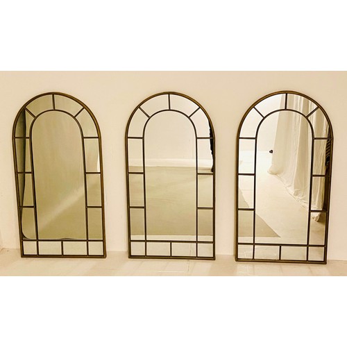 482 - ARCHITECTURAL WALL MIRRORS, a set of three, 107 cms x 55cms, Regency style (3).