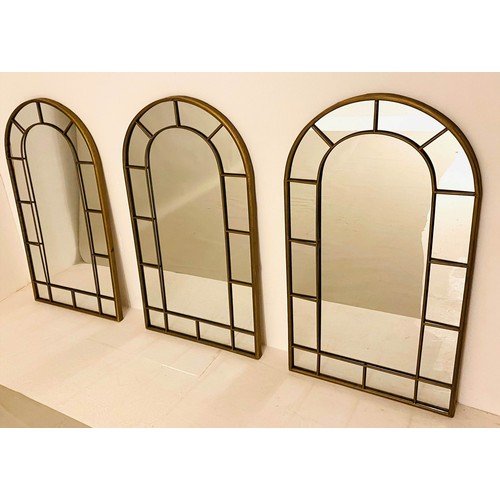 482 - ARCHITECTURAL WALL MIRRORS, a set of three, 107 cms x 55cms, Regency style (3).