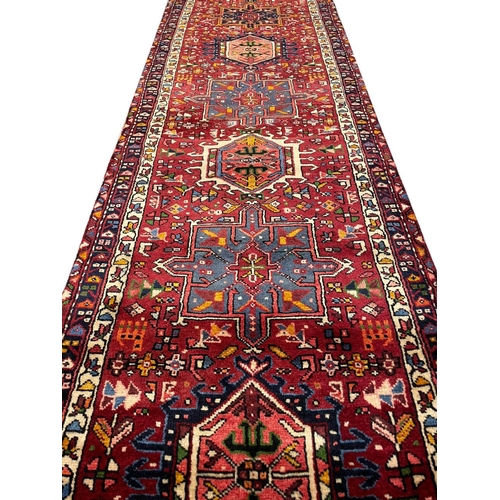 20 - PERSIAN KARAJA LONG RUNNER, 435cm x 85cm.