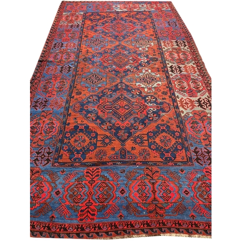 27 - ANTIQUE CAUCASIAN SOUMAK CARPET, 394cm x 217cm.