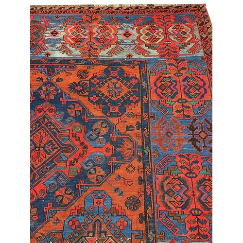 27 - ANTIQUE CAUCASIAN SOUMAK CARPET, 394cm x 217cm.