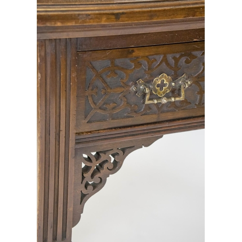 274 - DESK, 92cm H x 92cm x 51cm, Edwardian mahogany, with brass gallery above brown leather top and six b... 