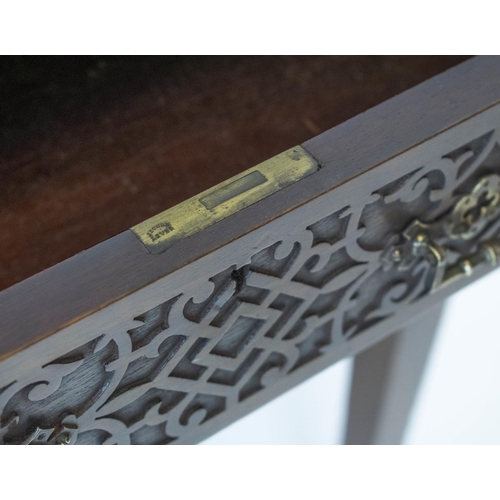 274 - DESK, 92cm H x 92cm x 51cm, Edwardian mahogany, with brass gallery above brown leather top and six b... 