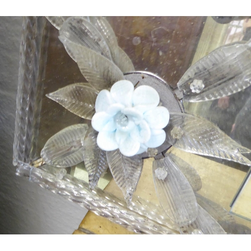 277 - VENETIAN MIRROR, 100cm x 201cm, early 20th century with coloured flower heads and etched effect deco... 