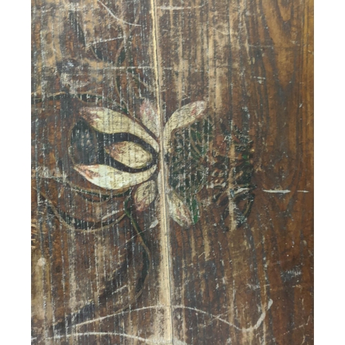 283 - CHINESE TRUNK, 112cm W x 68cm D x 76cm H 19th century elm with a rising lid and painted decoration.