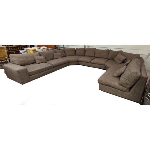 353 - FAMA SECTIONAL SOFA, 340cm x 420cm x 260cm, brown fabric upholstered.