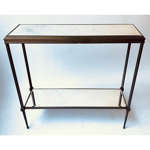 363 - CONSOLE TABLE, Art Deco style, bronze two tier glass 82cm W x 76cm H x 26cm D