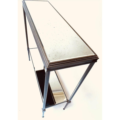 363 - CONSOLE TABLE, Art Deco style, bronze two tier glass 82cm W x 76cm H x 26cm D