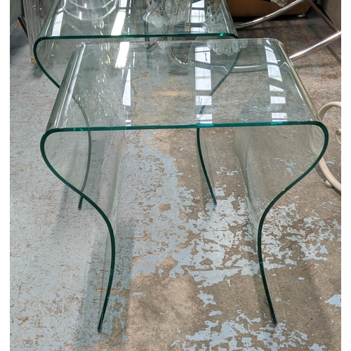 379 - GLASS SIDE TABLES, a pair, each 51cm x 40cm D x 57cm H. (2)